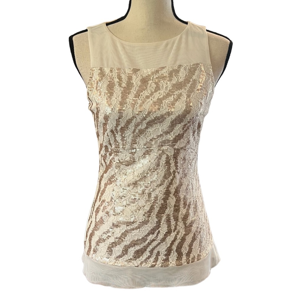 Bebe White & Rose Gold Sequin Top